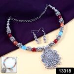 Oxidised Silver Traditional Beaded Necklace Set - Image 2