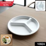 Vegnar 10 Inch 3-Compartment Round Compostable Bagasse Plate (10 Pc) - Image 2