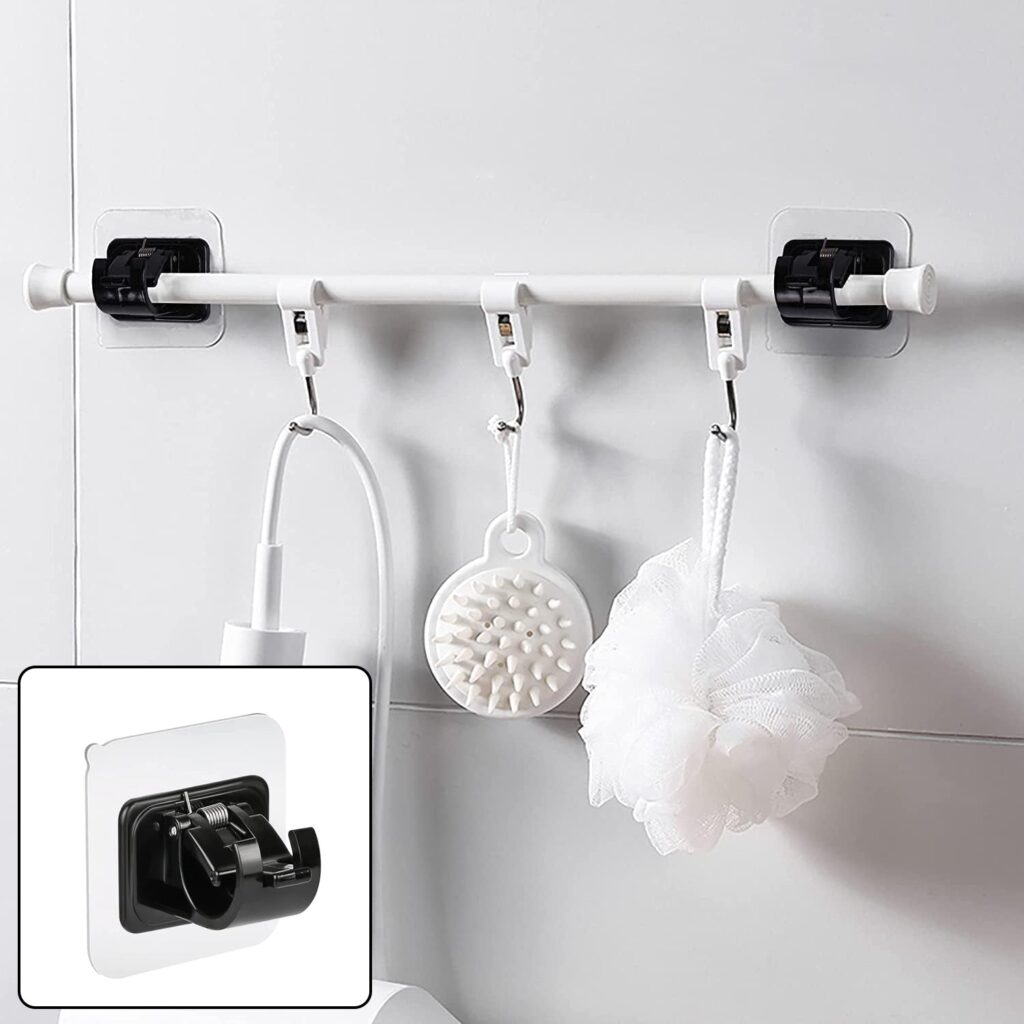 Wall-Mounted Adjustable Bathroom Hanging Rod with Multiple Hooks