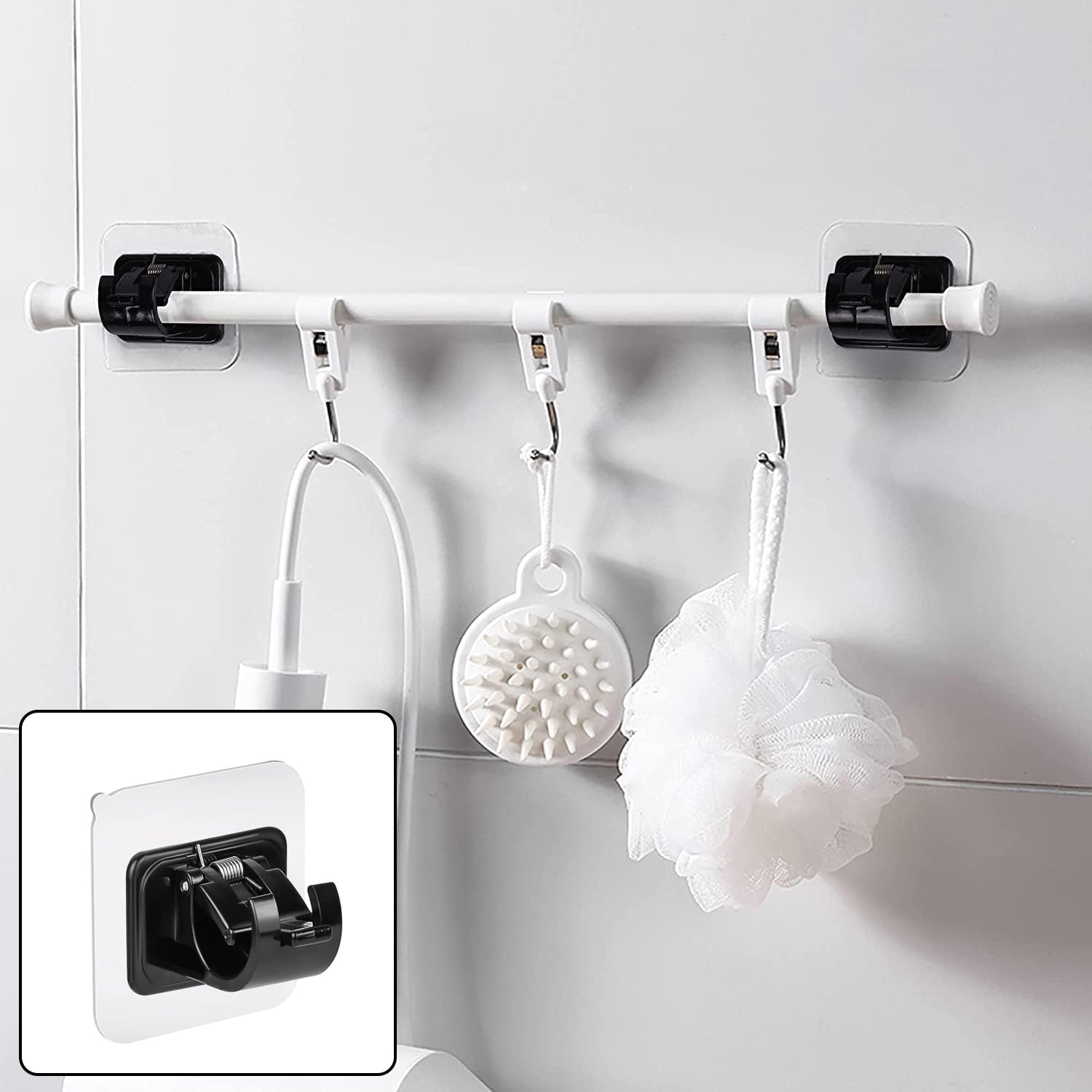 Wall-Mounted Adjustable Bathroom Hanging Rod with Multiple Hooks