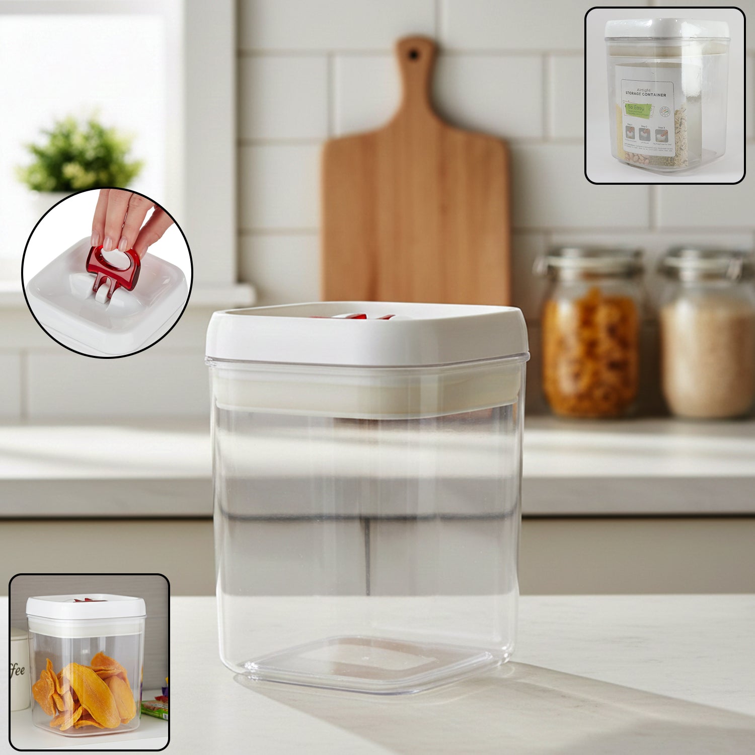 AirTightContainer1100ml-WOSKU-01.jpg Airtight Lock & Seal Transparent Kitchen Storage Container (1100 ML) - Image 1