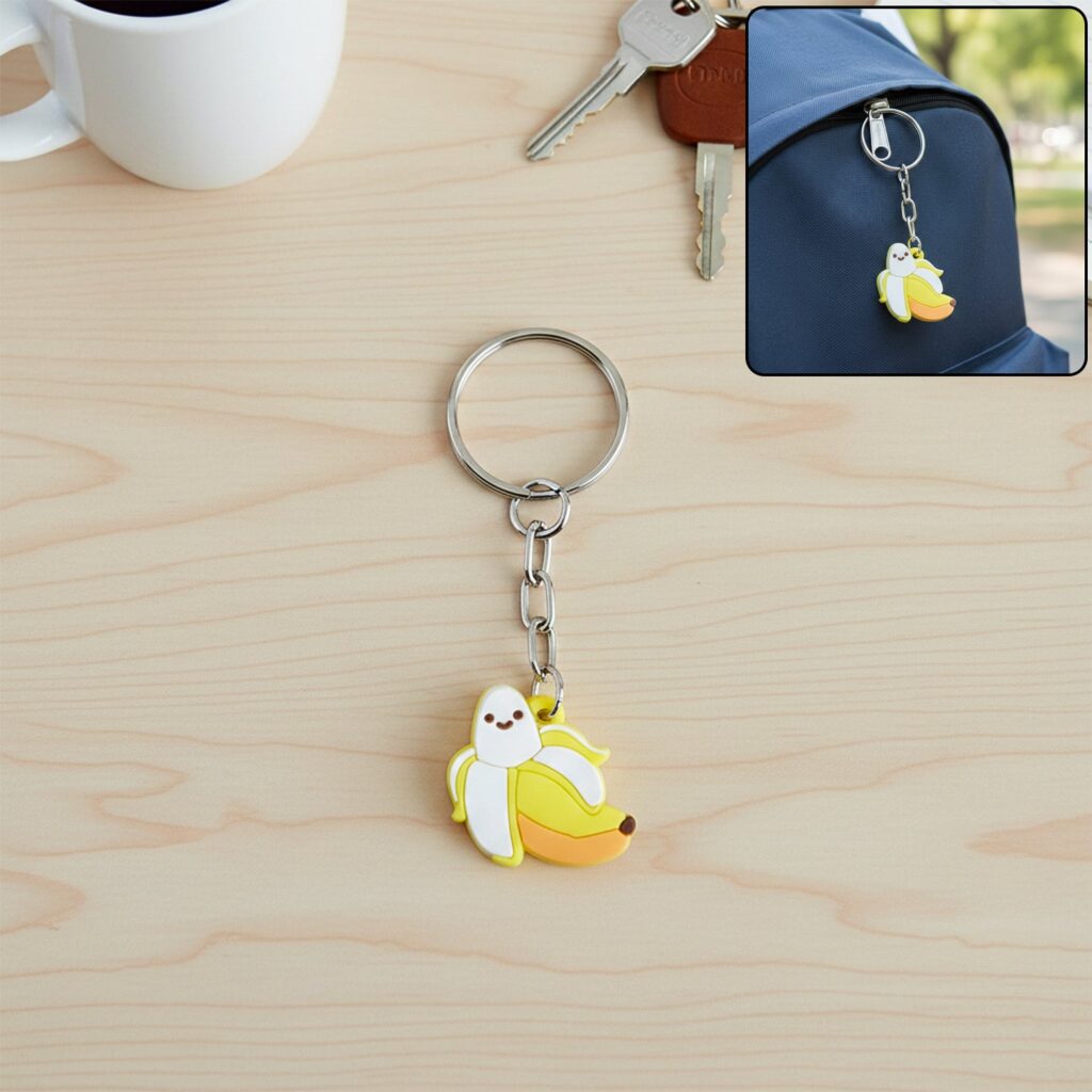 Cute Banana Shape Cartoon Keychain with Metal Ring