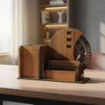 Wooden Desk Organizer Pen Stand With Rotating Calendar Wheel (1 Pc) - Image 3