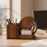 Wooden Desk Organizer Pen Stand With Rotating Calendar Wheel (1 Pc) - Image 5