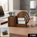 Wooden Desk Organizer Pen Stand With Rotating Calendar Wheel (1 Pc) - Image 2