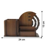 Wooden Desk Organizer Pen Stand With Rotating Calendar Wheel (1 Pc) - Image 6