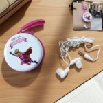 Portable round earphone carry case with wired earphones set