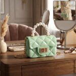 Elegant Quilted Mini Handbag with Pearl Handle and Chain Strap