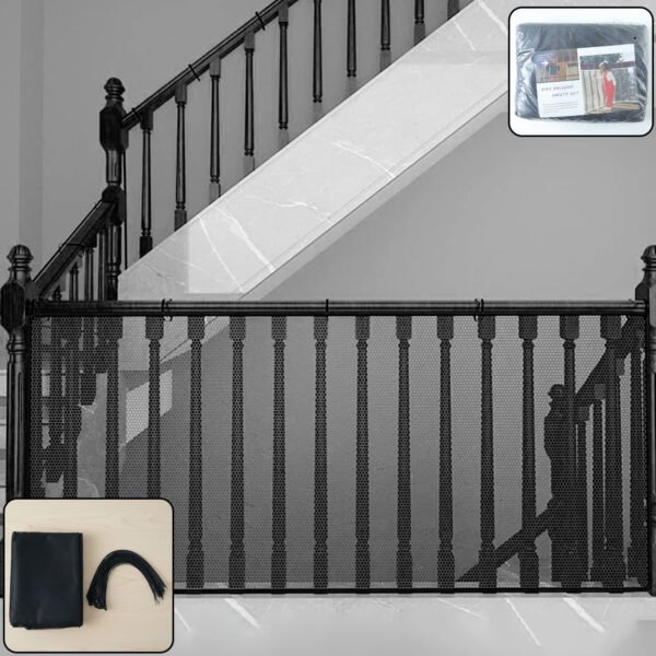 White kids balcony safety net for staircase and railing protection