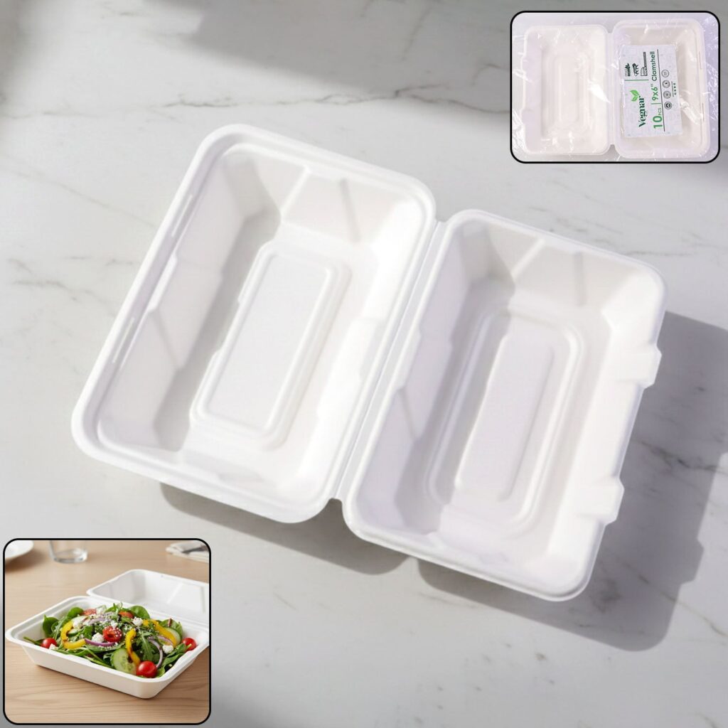 Vegnar Premium Bagasse Clamshell Food Box