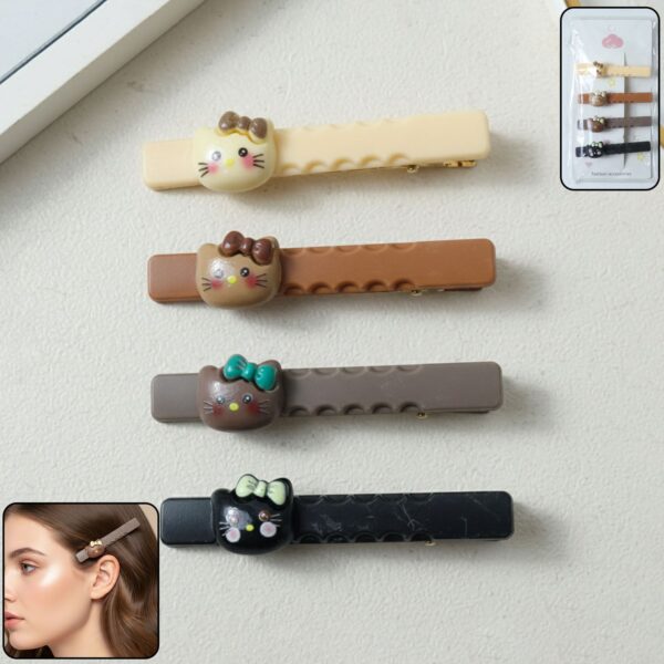 Cute Cartoon Cat Design Hair Clips Set