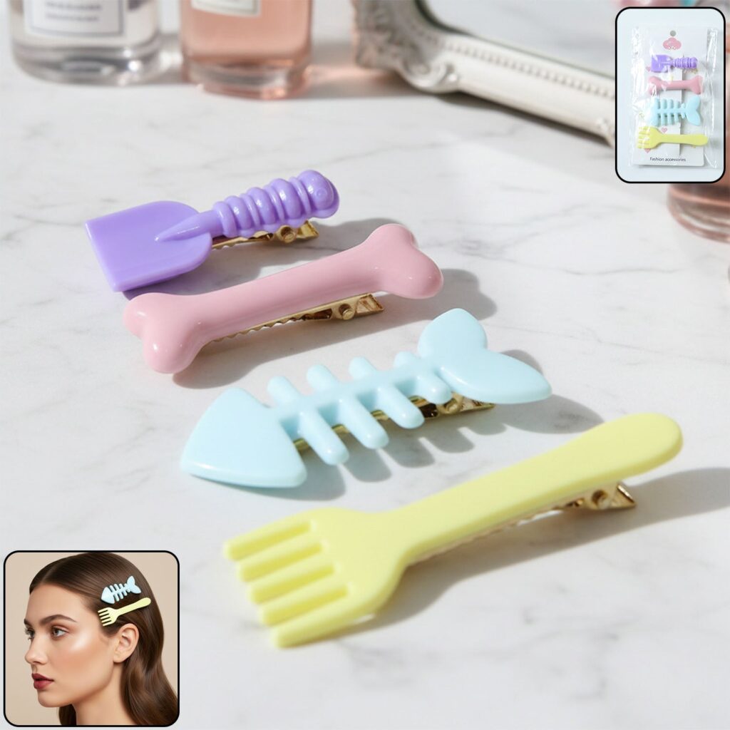 Set of 4 Cute Food Shape Hair Clips for Girls