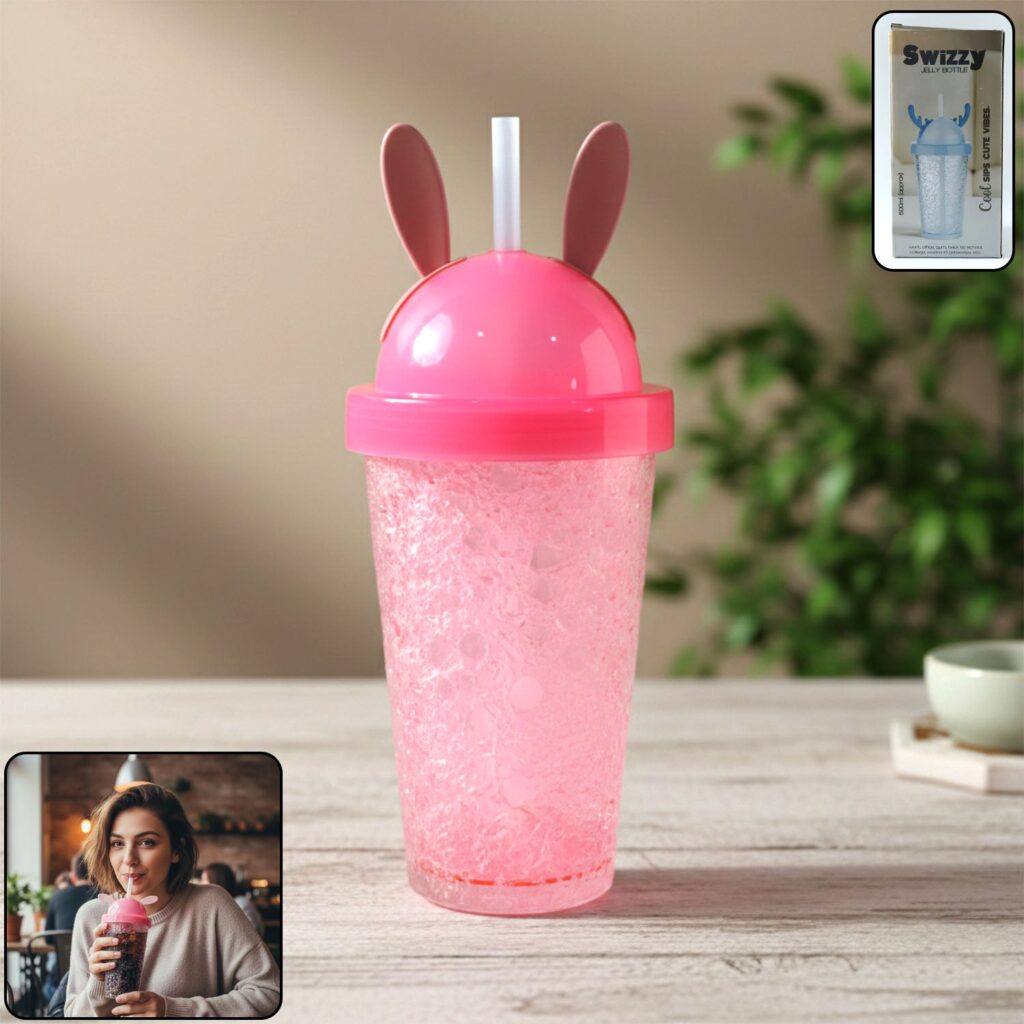 Cute Bunny Ear Design Sipper Tumbler Bottle