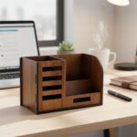 Premium Wooden Desk Organizer with Phone Stand, Pen Holder, Card Holder (1 Pc) - Image 5