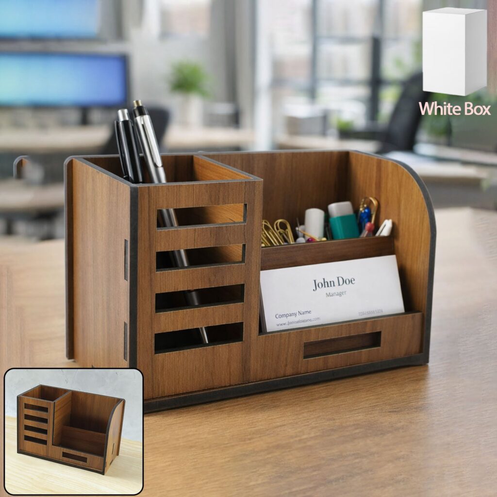 Premium Wooden Desk Organizer with Phone Stand