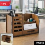 Premium Wooden Desk Organizer with Phone Stand, Pen Holder, Card Holder (1 Pc) - Image 2