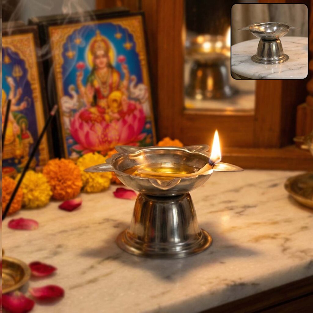 Big size stainless steel sunflower design diya stand