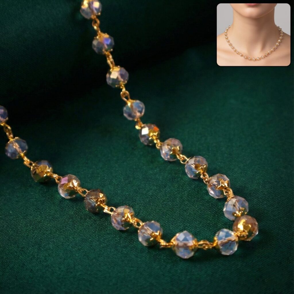 Elegant Gold-Tone Faceted Crystal Beaded Necklace