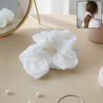 Elegant White Mesh Fabric Hair Scrunchie