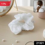 Elegant White Mesh Fabric Hair Scrunchie (1 Pc) - Image 2
