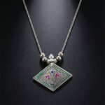 Traditional Square Motif Oxidised Silver Finish Pendant Necklace (1 Pc) - Image 4