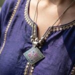 Traditional Square Motif Oxidised Silver Finish Pendant Necklace (1 Pc) - Image 3
