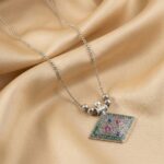 Traditional Square Motif Oxidised Silver Finish Pendant Necklace (1 Pc) - Image 6