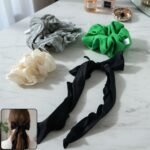 Stylish Fabric Hair Scrunchie with Bow Tie Design(1 Pc, Mix Color & Design)
