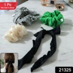 Stylish Fabric Hair Scrunchie with Bow Tie Design(1 Pc, Mix Color & Design) - Image 2