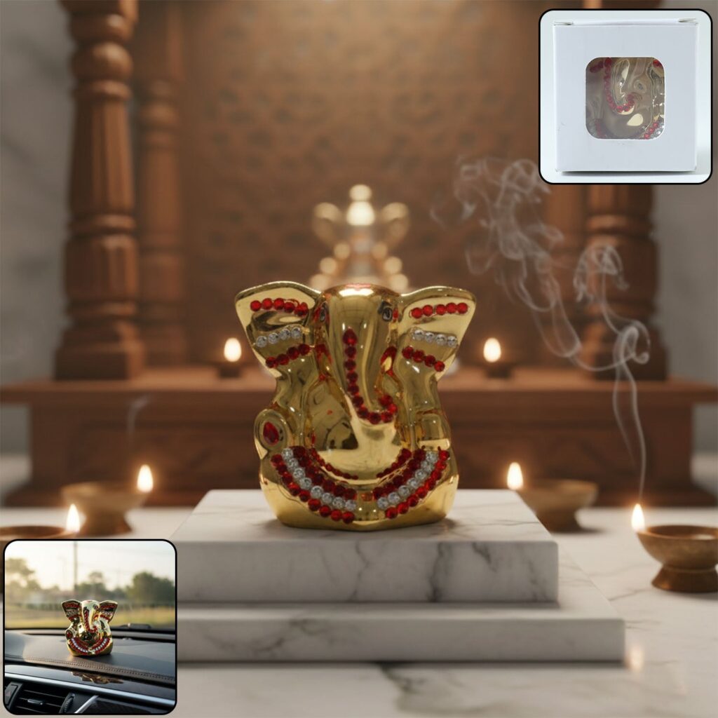 Golden Lord Ganesha Idol with stone work