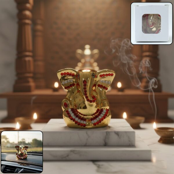 Golden Lord Ganesha Idol with stone work