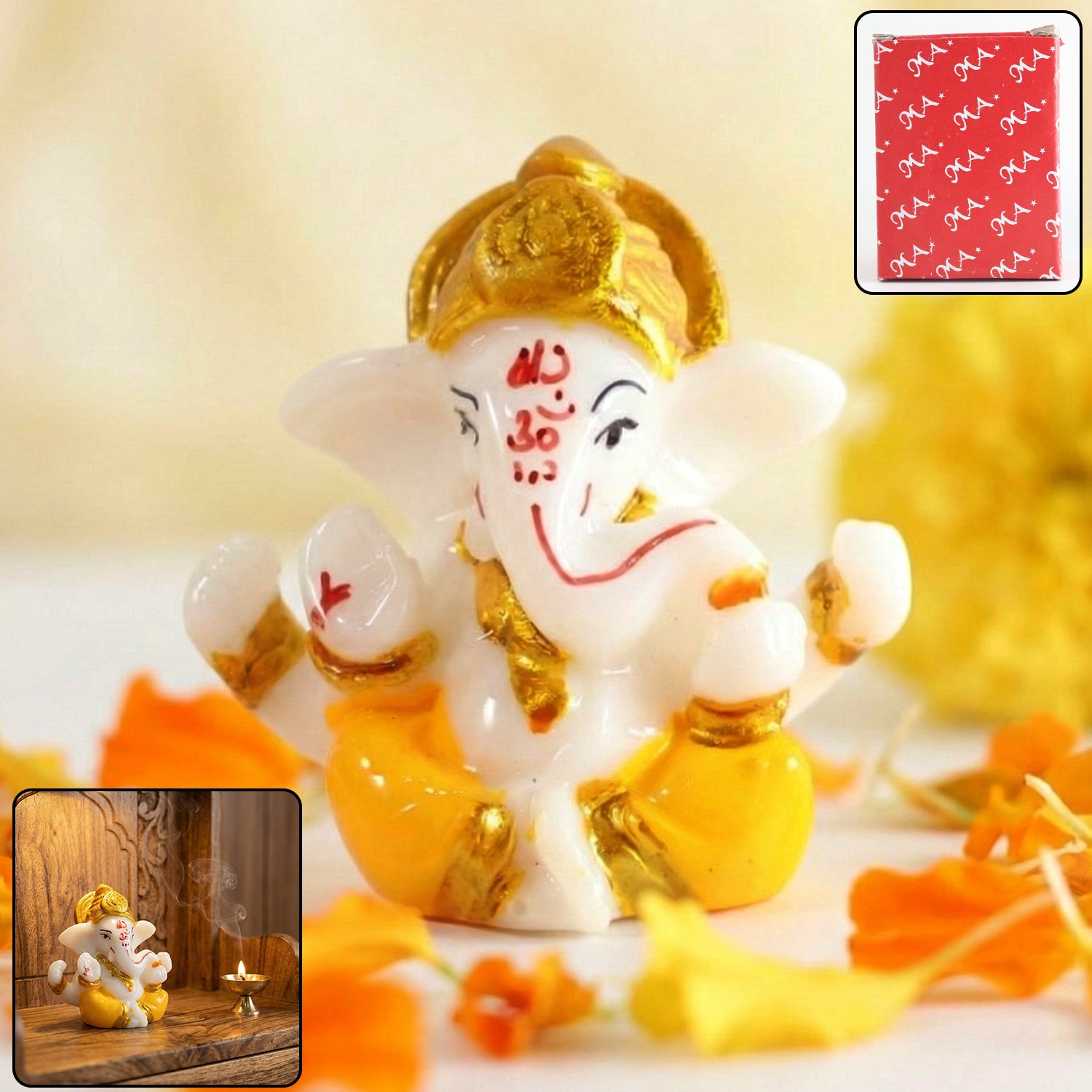 Divine Lord Ganesha Decorative Idol with Golden Crown