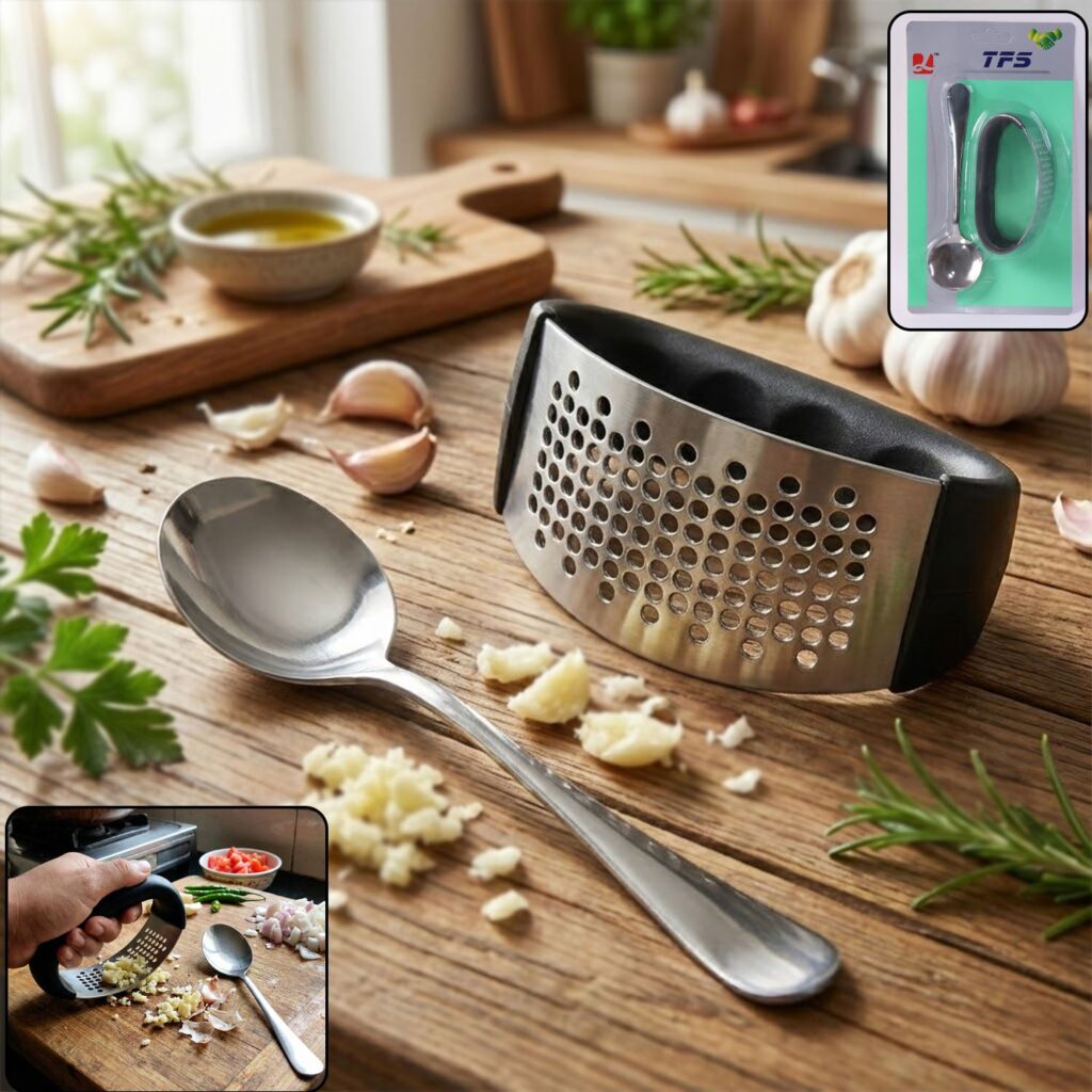Heavy-Duty Garlic Press Tool with Spoon Set
