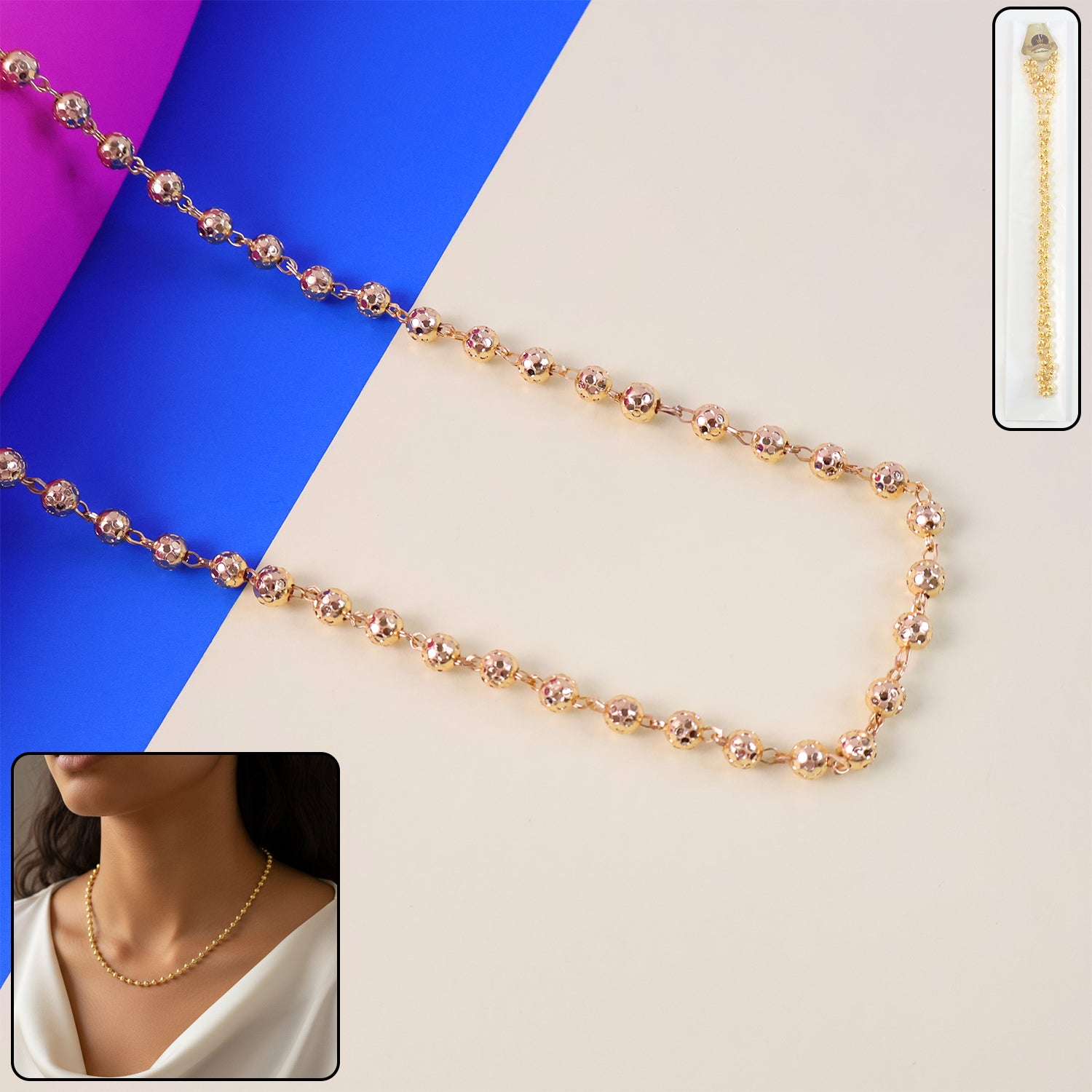 Elegant Gold-Tone Beaded Necklace Chain for Women