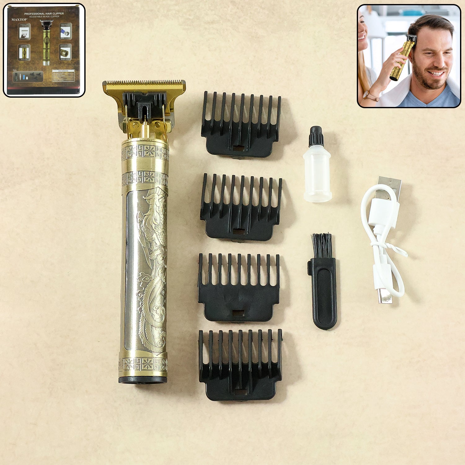 Hair-Trimmer-01.jpg Electric Hair Trimmer with Precision Blade and Multiple Comb Attachments - Image 1
