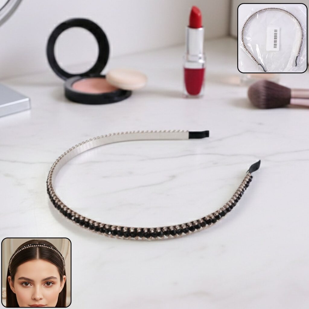 Elegant Black Crystal Studded Metal Hair Band