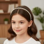 Elegant Pearl Beaded Slim Golden Metal Hair Band (1 Pc) - Image 3