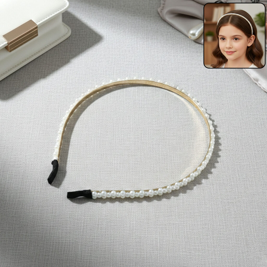 Elegant Pearl Beaded Slim Golden Metal Hair Band
