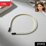 Elegant Pearl Beaded Slim Golden Metal Hair Band (1 Pc) - Image 2