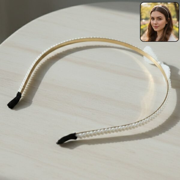 Elegant Pearl Beaded Slim Metal Hair Band
