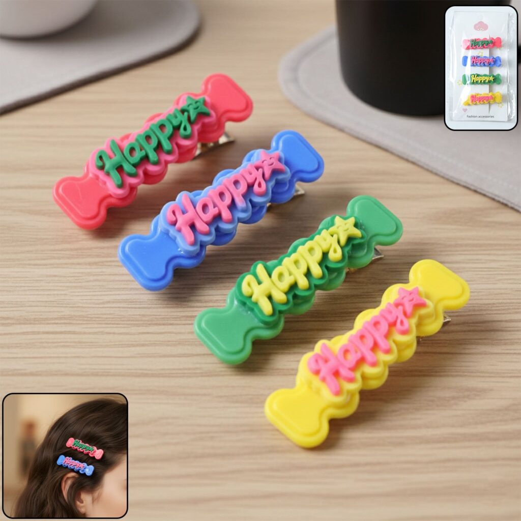 Cute Bone-Shaped Happy Snap Hair Clips Set