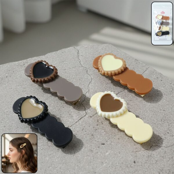 Heart Design Decorative Hair Clips Set (4 Pc)