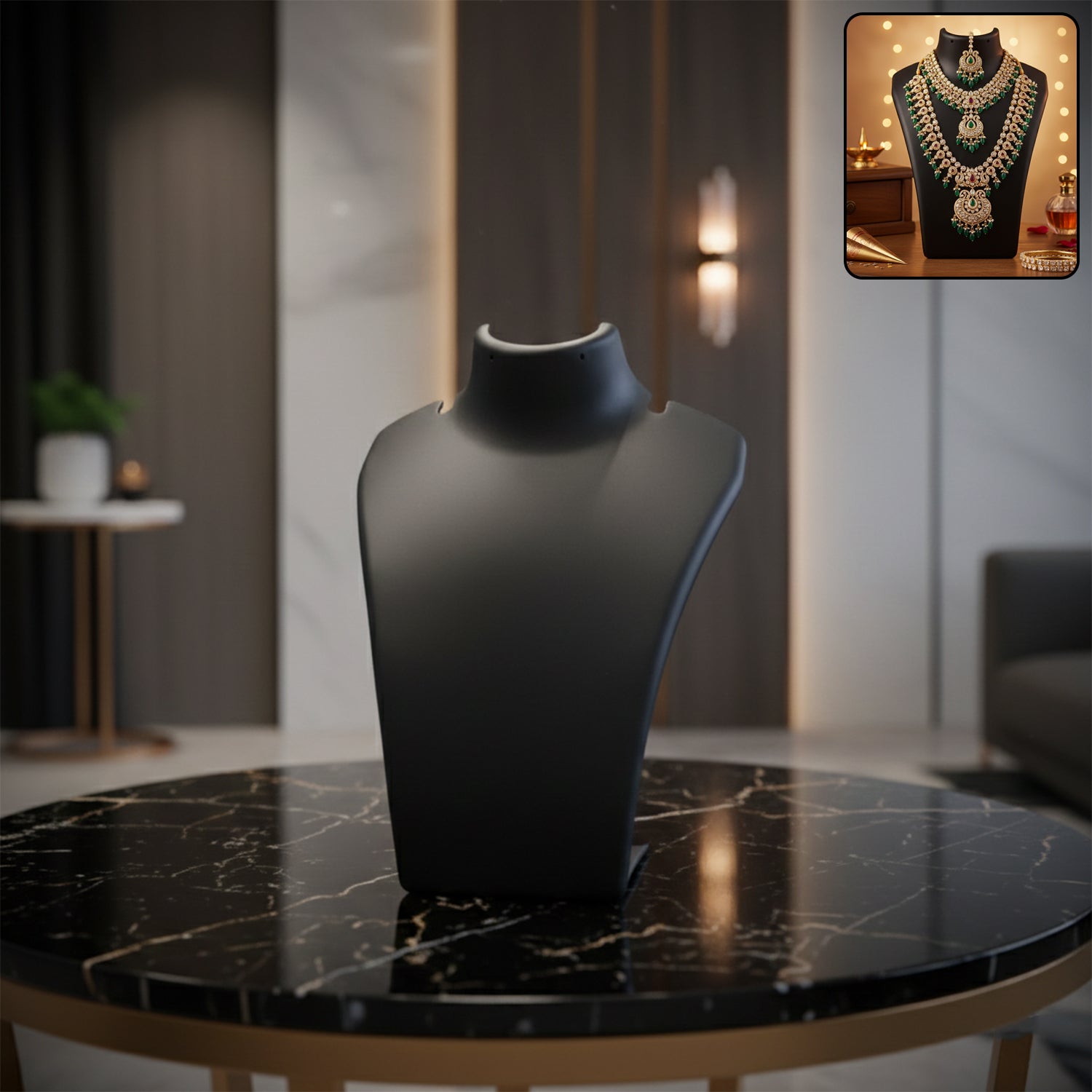 JewelleryStandHolder-WOSKU-01.jpg Premium Black Necklace Display Stand Mannequin Bust (1 Pc / 15x11 Cm) - Image 1