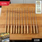 Barbecue Skewers for BBQ Tandoor and Gril with Wooden Handle - Pack of 12 - Image 2