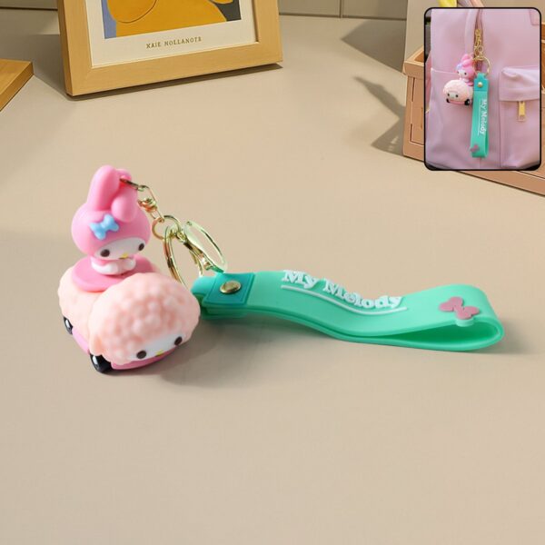 Cute cartoon character silicone keychain with decorative strap