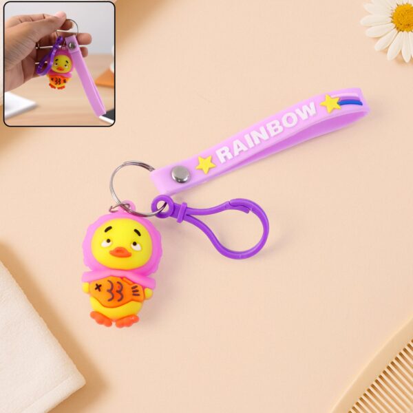 Cute cartoon duck keychain with rainbow strap