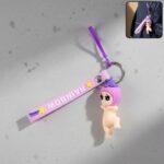 Cute baby doll cartoon silicone keychain with wrist loop