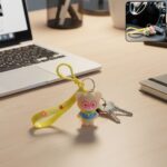 Cute cartoon bear silicone keychain with yellow wrist loop