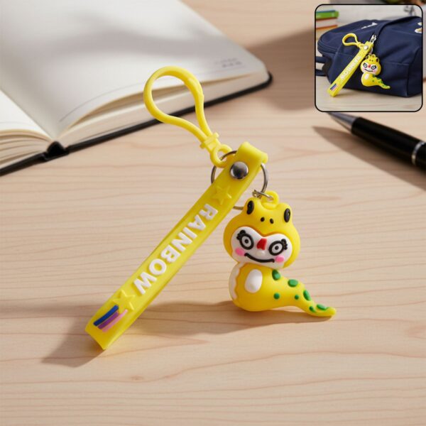 Cute cartoon dinosaur keychain with rainbow strap
