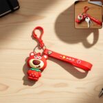 Cute Cartoon Bear Figure Keychain with Decorative Strap